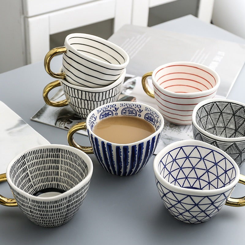 Hand Painted Geometric Ceramic Mugs